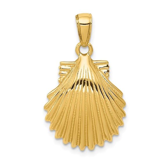 14k Yellow Gold Polished Scallop Shell (25mm) Necklace - 18 In